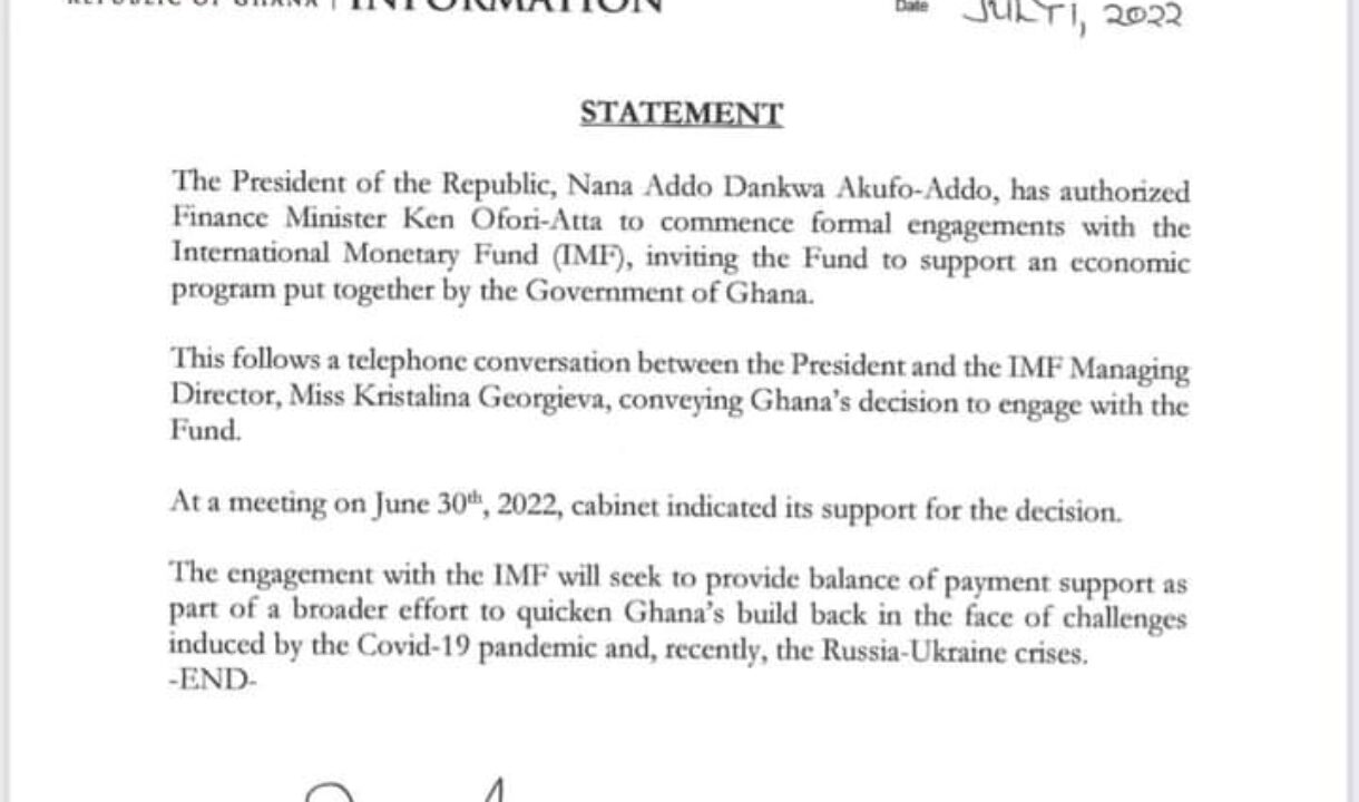OFFICIAL! Nana Addo gov’t to seek IMF bailout