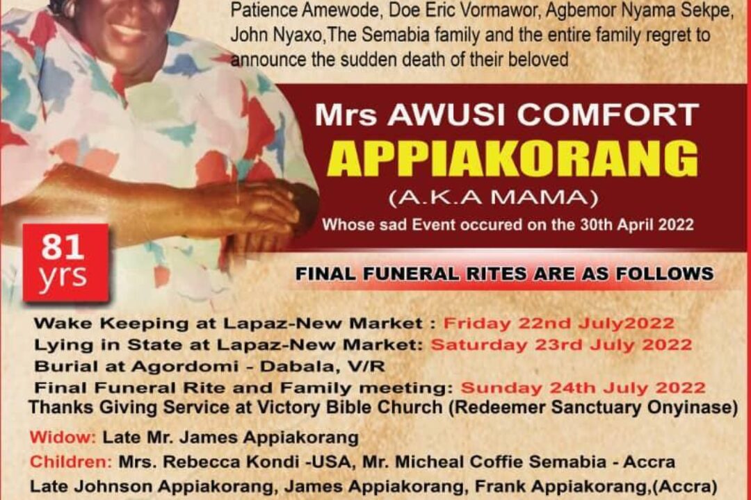 JAMES APPIAKORANG BURIES MUM ON SATURDAY JULY 23.