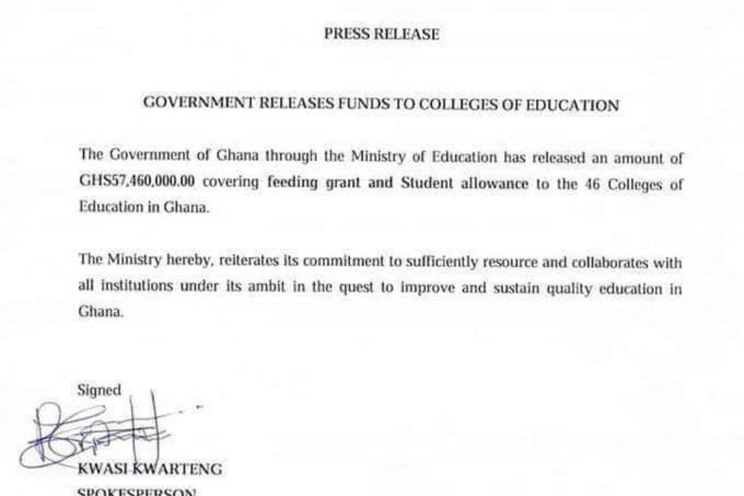 Gov’t releases Funds to Colleges of Education