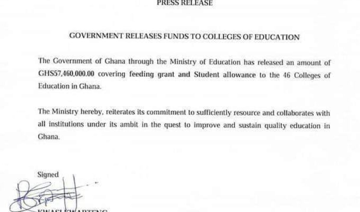 Gov’t releases Funds to Colleges of Education