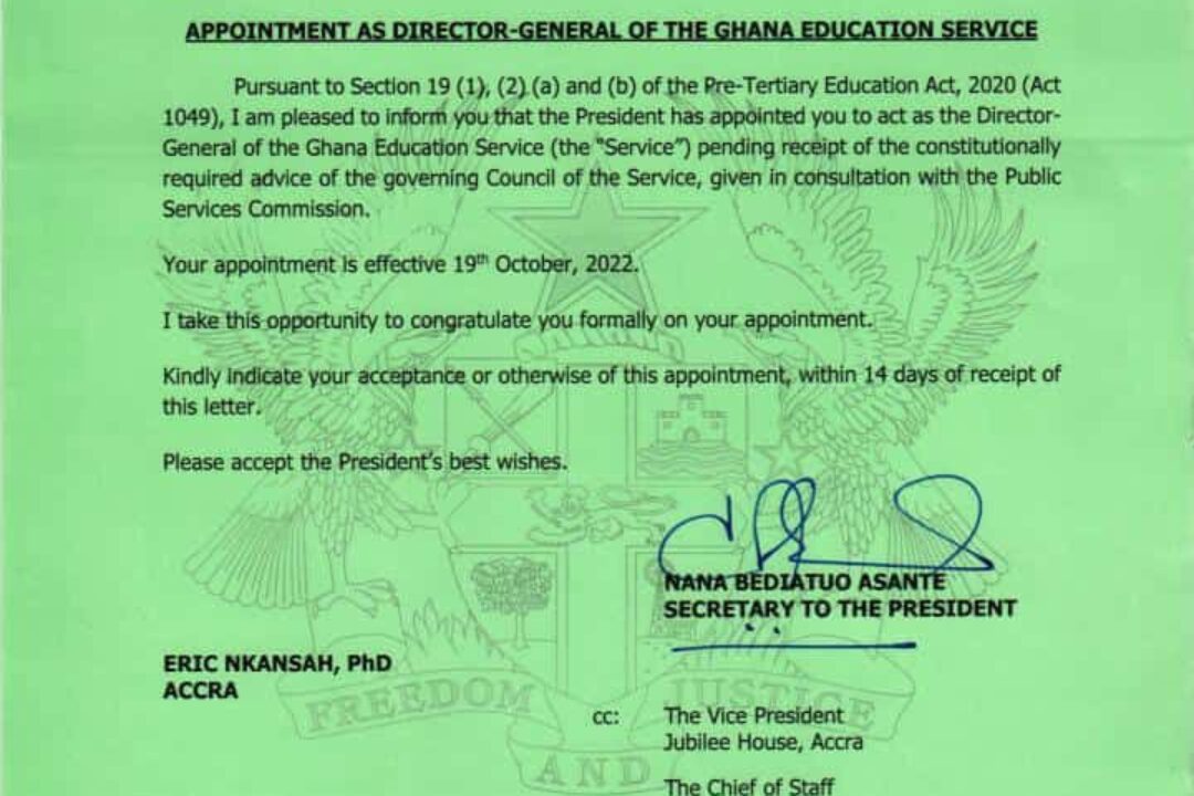 PRES. AKUFO-ADDO APPOINTS DR.ERIC NKANSAH AS ACTING GES BOSS