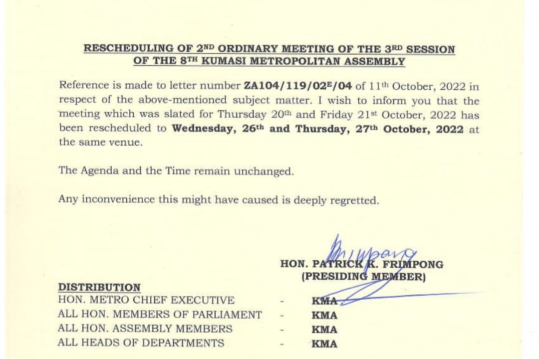 KMA TO HOLD 2ND ORDINARY MEETING OF 3RD SESSION ON WEDNESDAY 26-PM reveals