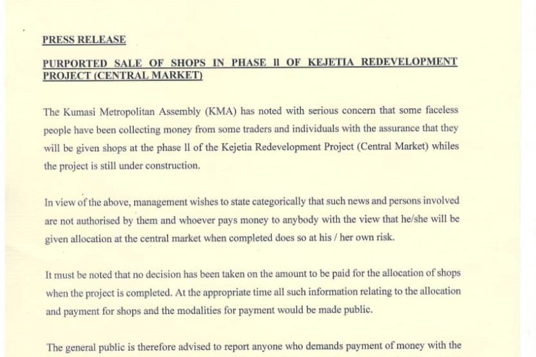 KMA warns traders against sale of shops at Kejetia Phase II