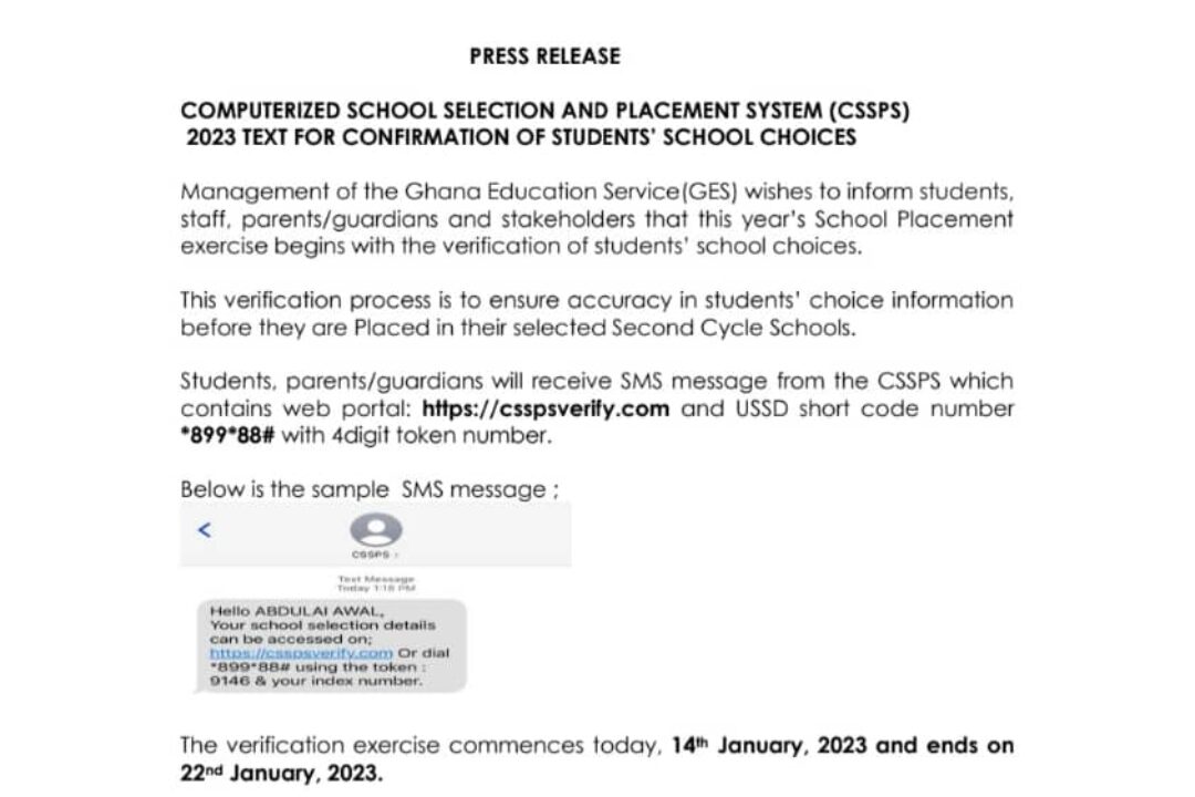 2023 SHS placement to begin with school choices verification – GES announces