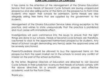 JUST IN:GES to commence investigations into sale of unauthorized items to Form One students on campuses