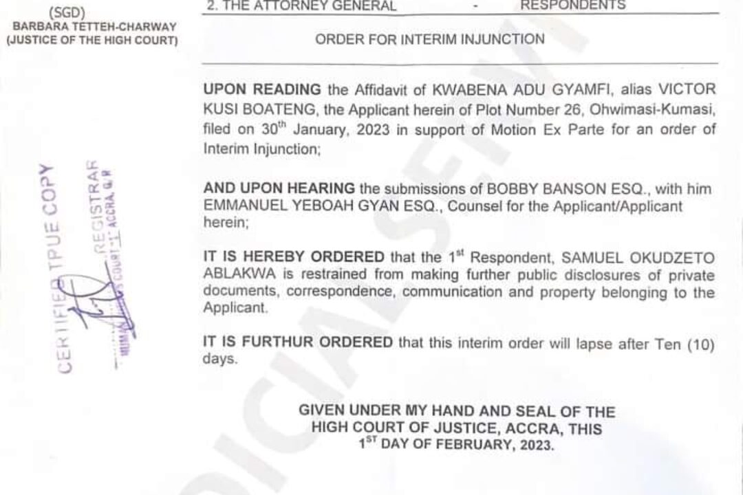 REV.KUSI BOATENG SECURES RESTRAINING ORDER AGAINST OKUDZETO ABLAKWA