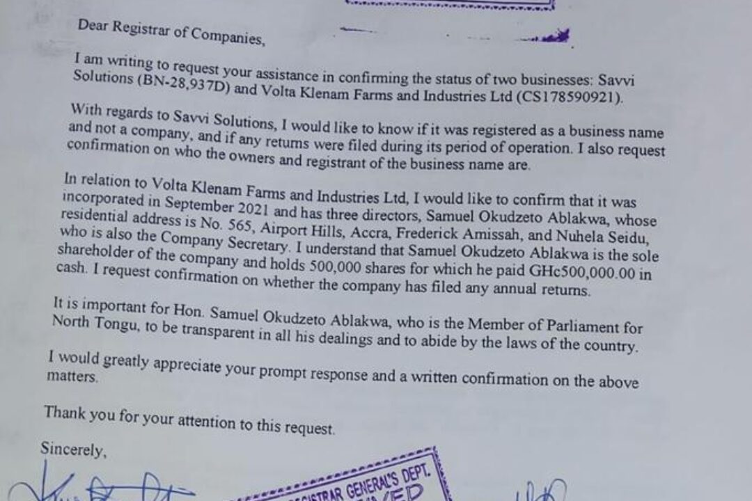 MOVEMENT FOR JUSTICE GHANA WANTS NORTH TONGU MP PROBE FOR ALLEGEDLY RUNNING 2 UNREGISTERED COMPANIES