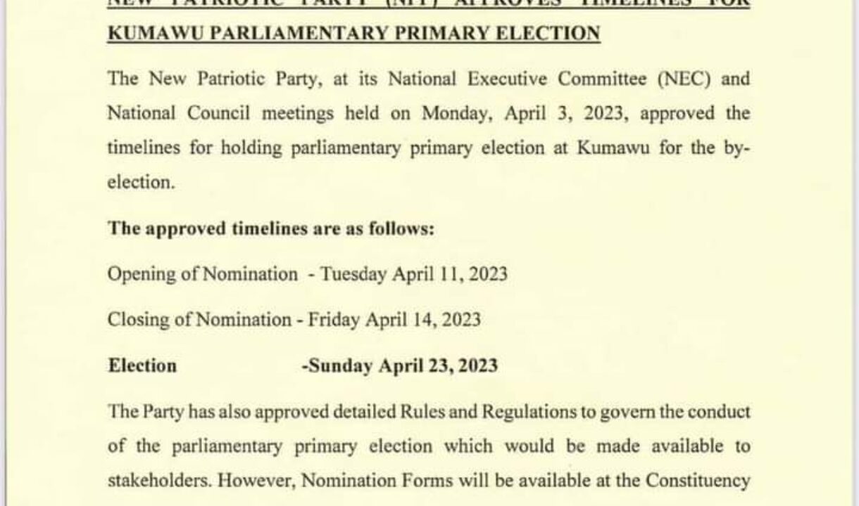 KUMAWU BY-ELECTION:NPP approves timelines for primaries