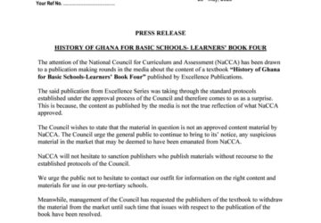 NaCCA Clears Air on History of Ghana for Basic Schools- Learners’ Book Four
