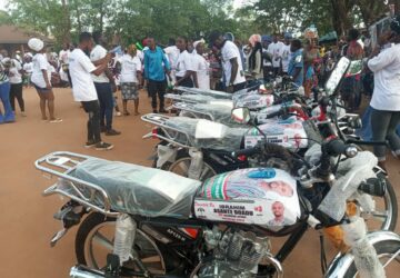 BOSOMTWE NDC PC HOPEFUL DONATES 5 MOTOR BIKES TO CONSTITUENCY