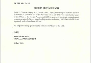 OSP arrests, questions Hon. Cecilia Dapaah over stolen ‘huge’ cash