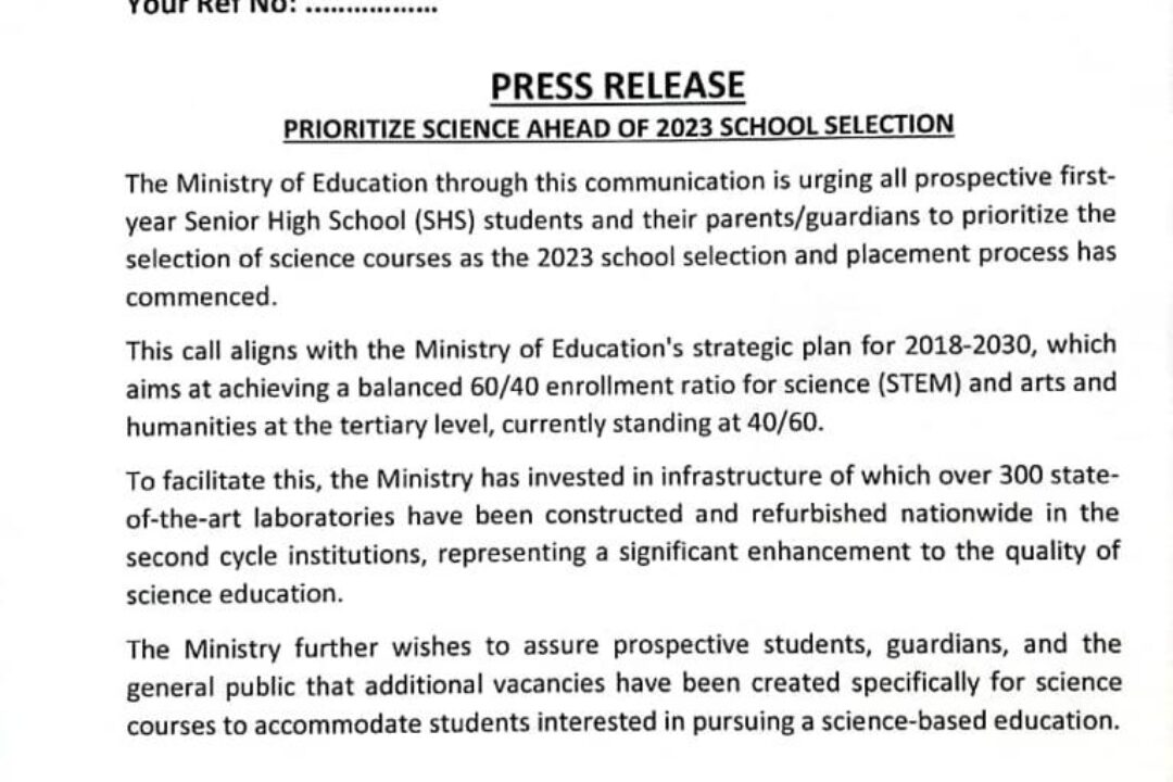 EDUCATION MINISTRY URGES STUDENTS TO PRIORITIZE SCIENCE AHEAD OF 2023 SCHOOL SELECTION