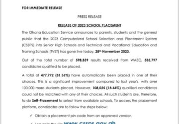 OFFICIAL:GES Releases SHS &TVET Placement for 2023 BECE Graduates