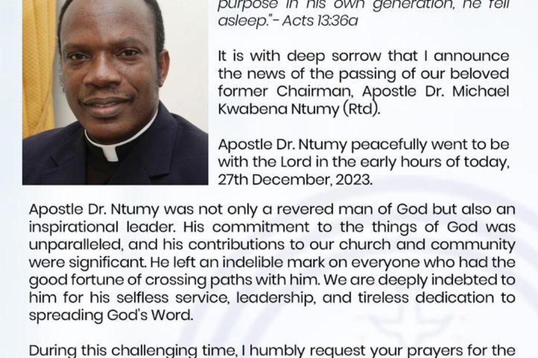 OFFICIAL:Former Chairman of the church of Pentecost,Apostle Michael Ntumy passes On