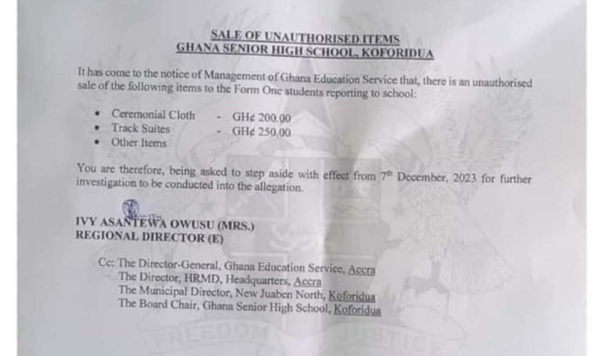 GES interdicts GHANASS headmistress for allegedly selling ‘unauthorized’ items
