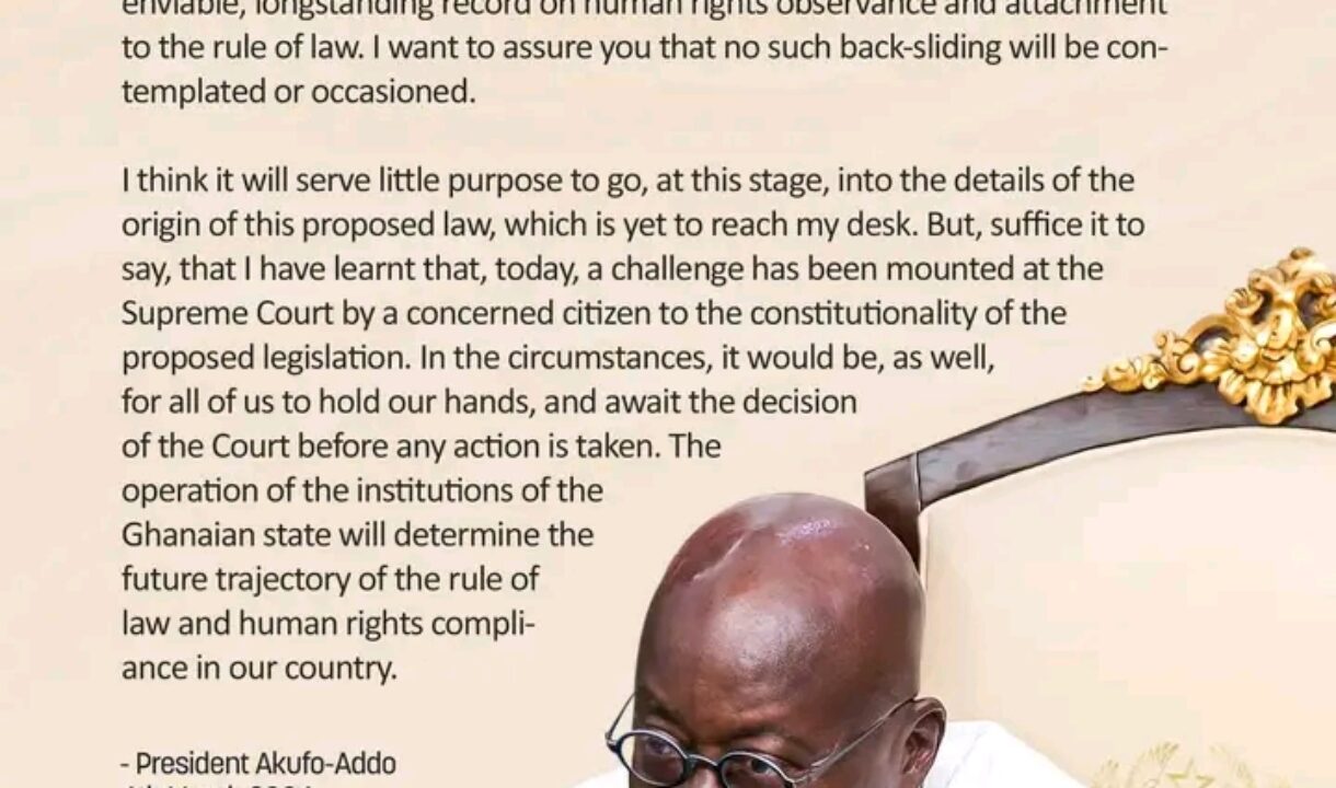 Anti-LGBTQ+ Bill Yet to reach my desk-President Akufo-Addo reveals