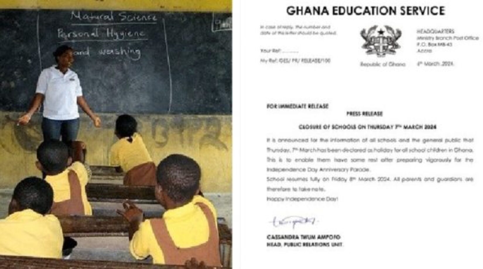 GES Declares Tomorrow,7th March As Holiday for All Schools