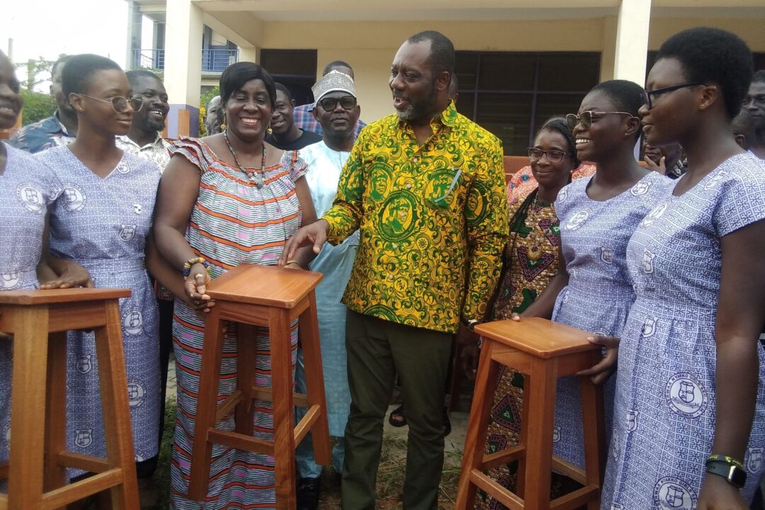 Napo donates lab stools, lab tables, book shelves to Serwaa Nyarko Girls’ SHS