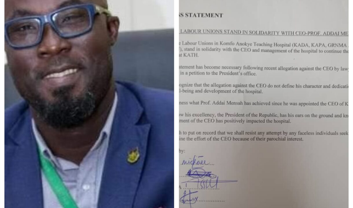 We’ll resist any attempt to undermine Prof.Addae Mensah’s efforts to develop KATH-Labour Unions warn