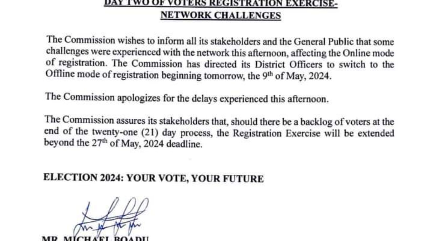 Limited Voter’s registration exercise:EC apologizes for Network Challenges
