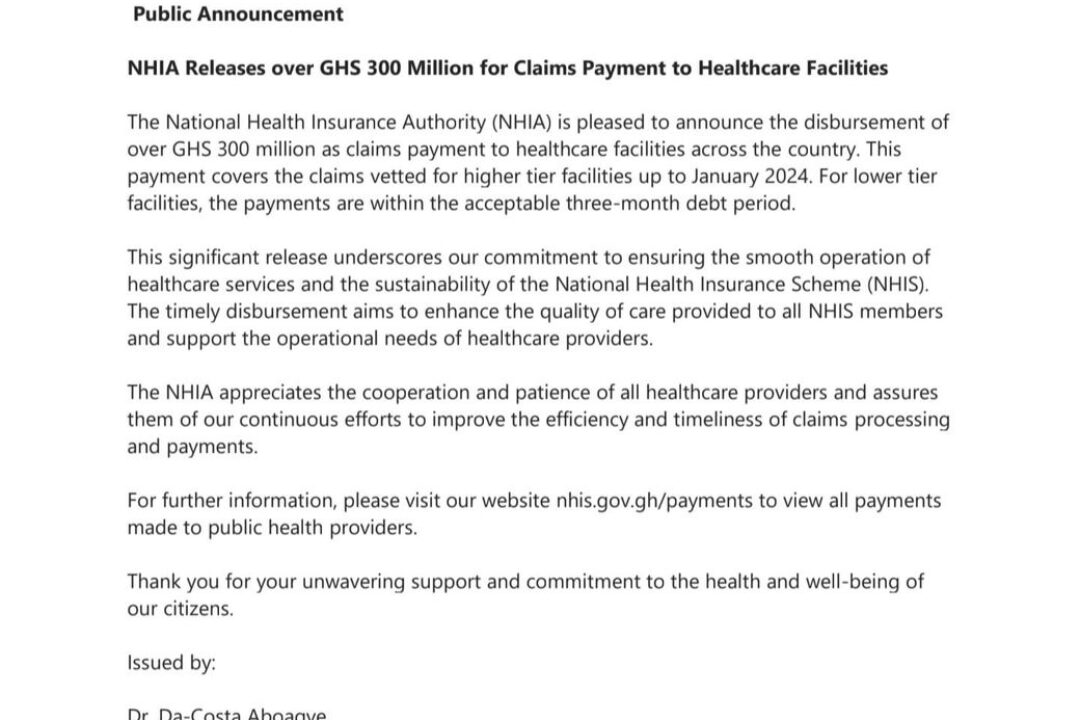 NHIA releases over GH₵300m for Claims payment to Healthcare Facilities Nationwide
