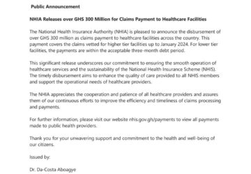 NHIA releases over GH₵300m for Claims payment to Healthcare Facilities Nationwide