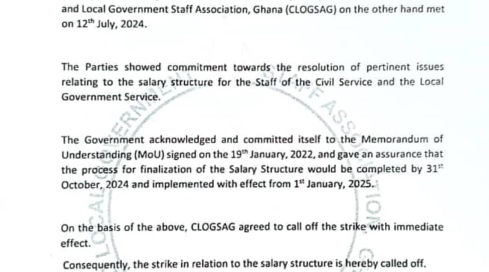 Communique::CLOGSAG calls off Strike