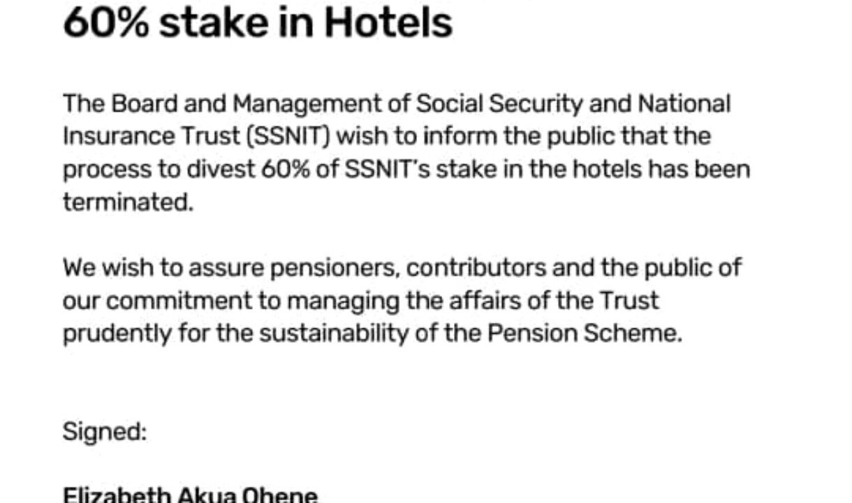 At long last:SSNIT terminates sale of 60% stake in hotels as labour unrest looms