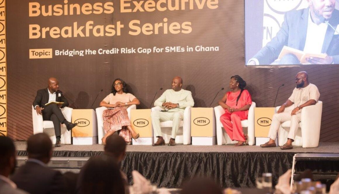 Moderator Kojo Boateng-far right, Angela Mensah Poku - MTN Chief Ent Bus Officer, Shaibu Haruna- CEO MML, Kosi Yankey Ayeh- GEA and Kwame Anim Somuah- CEO Somuah Farms (4)
