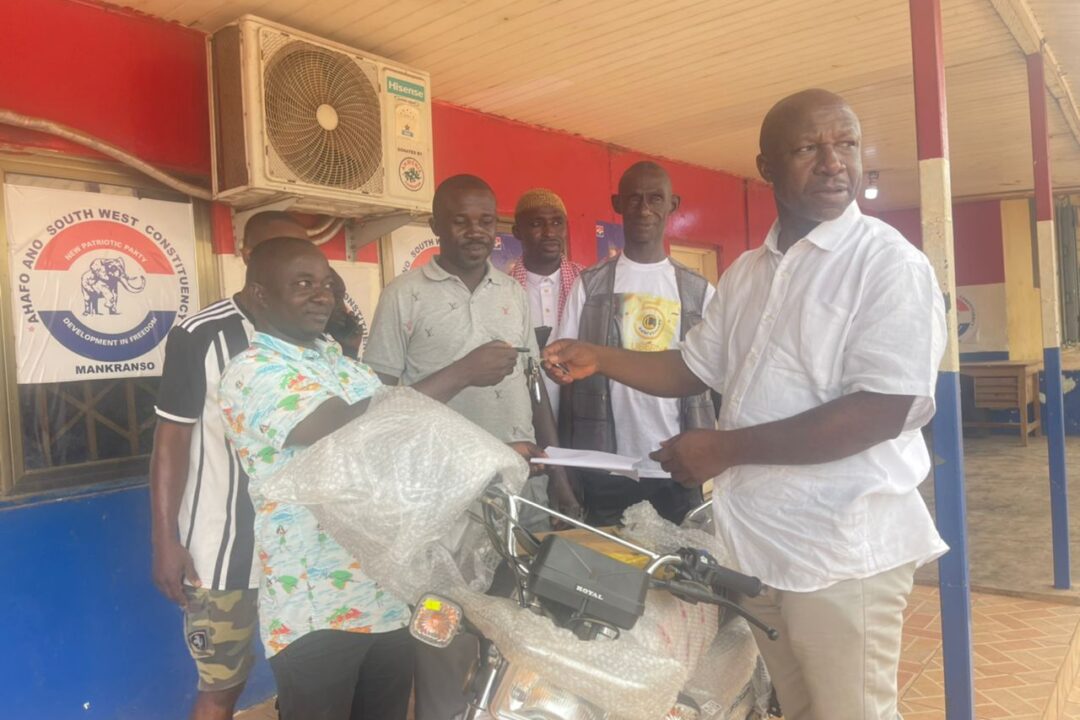 Ash.NPP Organizer donates motorbikes to Ahafo Ano South East and West constituencies