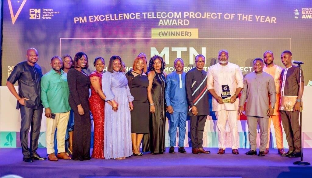 email1723026286935William Tetteh, Chief Capital Projects Officer receiving Telecom Project of the Year Award on behalf of MTN Ghana