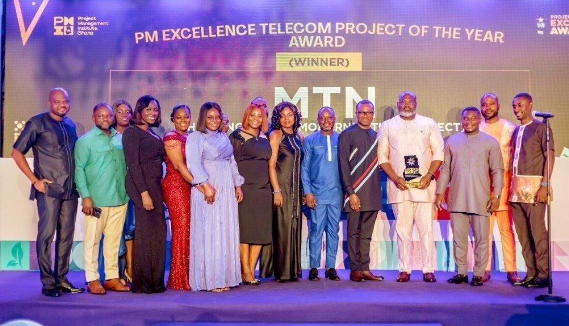 email1723026286935William Tetteh, Chief Capital Projects Officer receiving Telecom Project of the Year Award on behalf of MTN Ghana