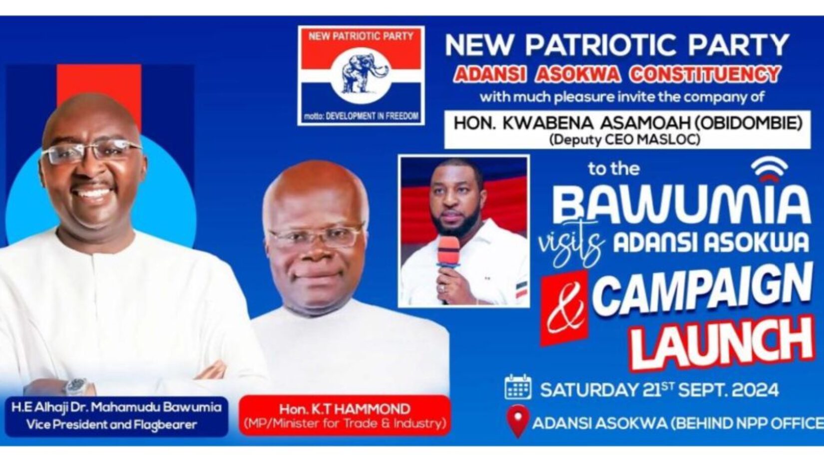 Dep. MASLOC CEO to storm Adansi Asokwa in support of KT Hammond and Bawumia ahead of December polls