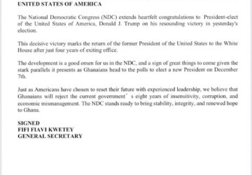 NDC CONGRATULATES DONALD J. TRUMP, PRESIDENT-ELECT OF THE UNITED STATES OF AMERICA