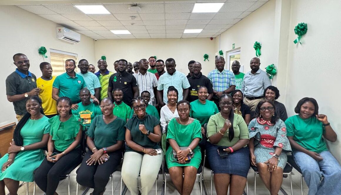 email1730905369050A group picture of some staff in Ashanti region celebrating Sustaianbility week