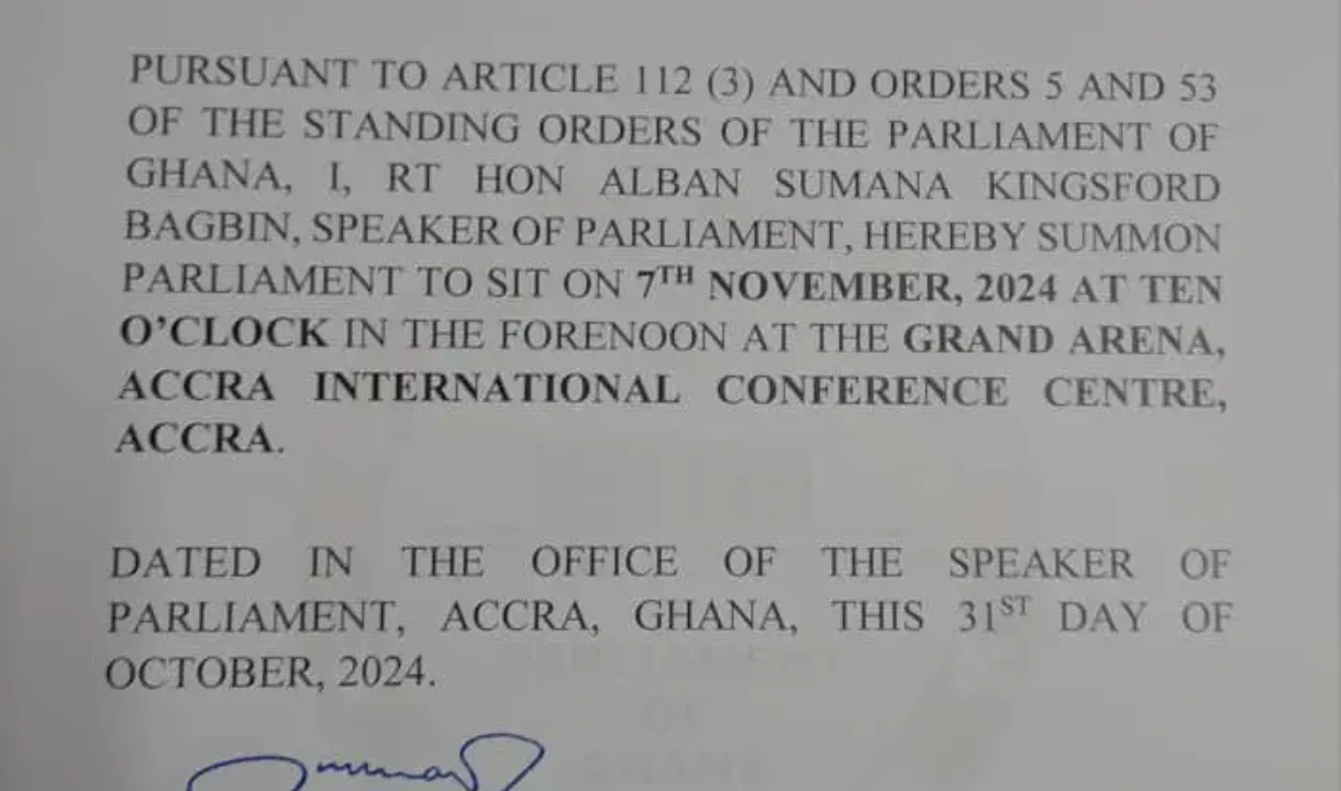 Speaker Bagbin recalls Parliament to sit on November 7