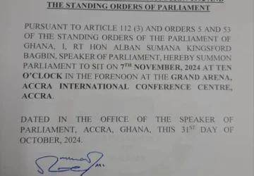 Speaker Bagbin recalls Parliament to sit on November 7