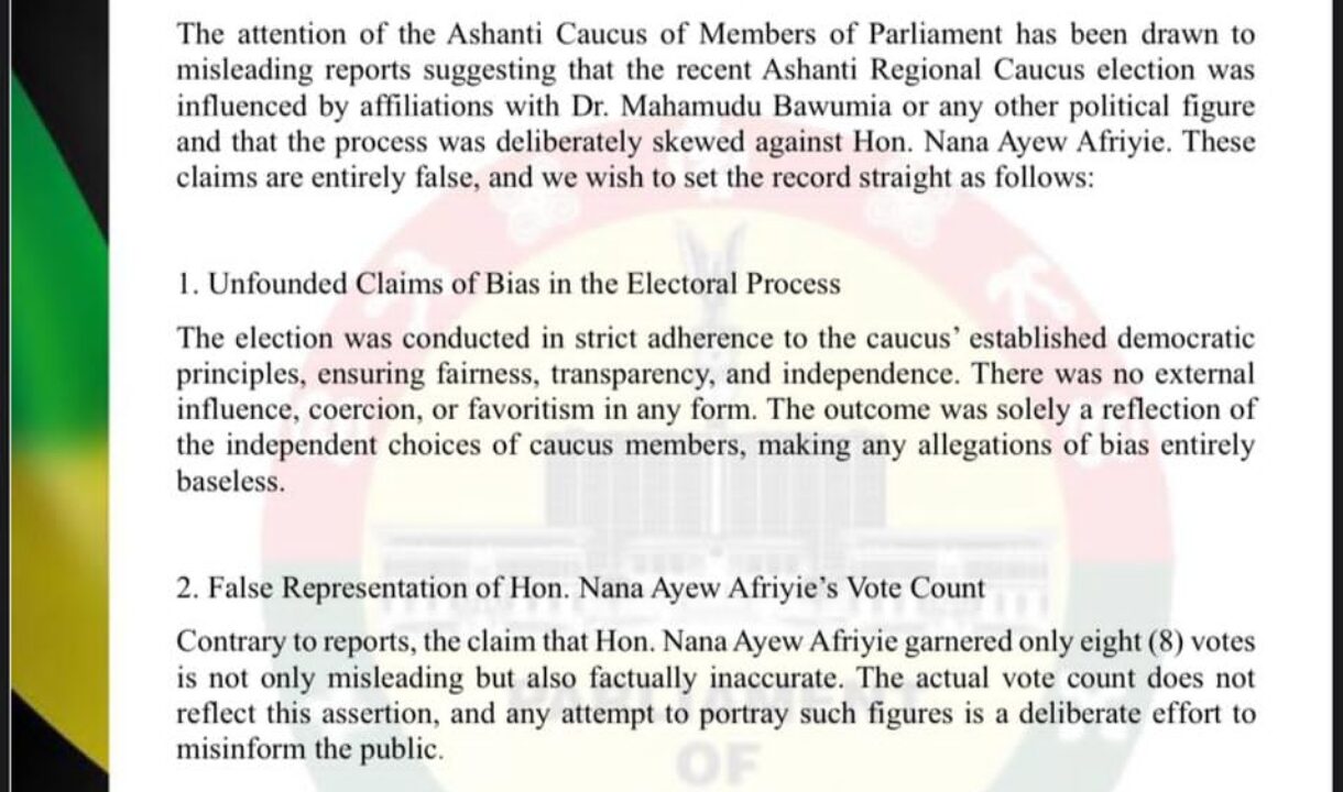 Statement:Ashanti NPP Parliamentary caucus sets record straight on election of new leadership