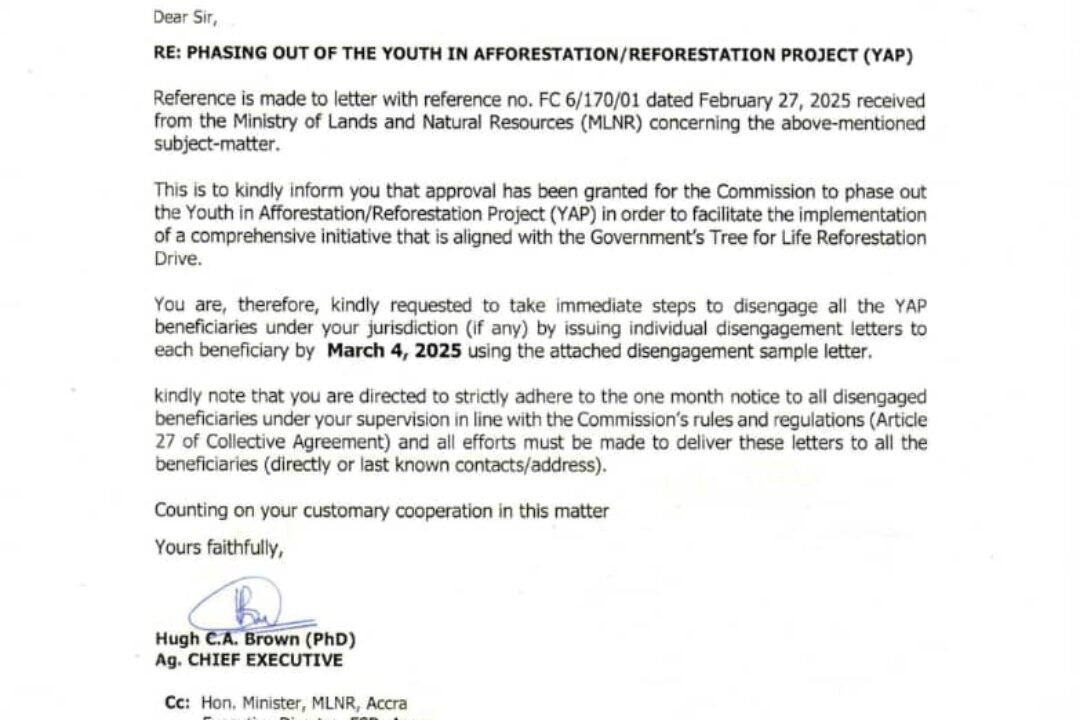 Leaked letter:Govt to sack over 40,000 beneficiaries of Youth in Afforestation & Reforestation