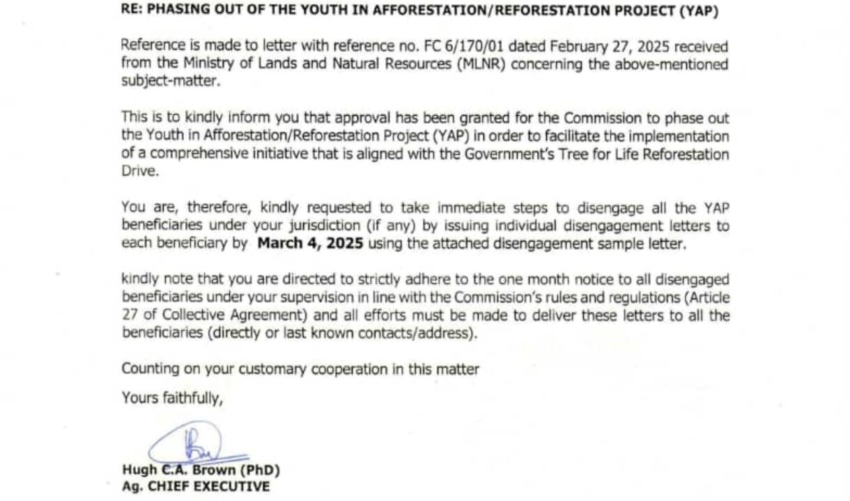 Leaked letter:Govt to sack over 40,000 beneficiaries of Youth in Afforestation & Reforestation