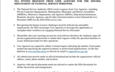 NSA INVITES REQUESTS FROM USER AGENCIES FOR  2025/2026 DEPLOYMENT OF NATIONAL SERVICE PERSONNEL