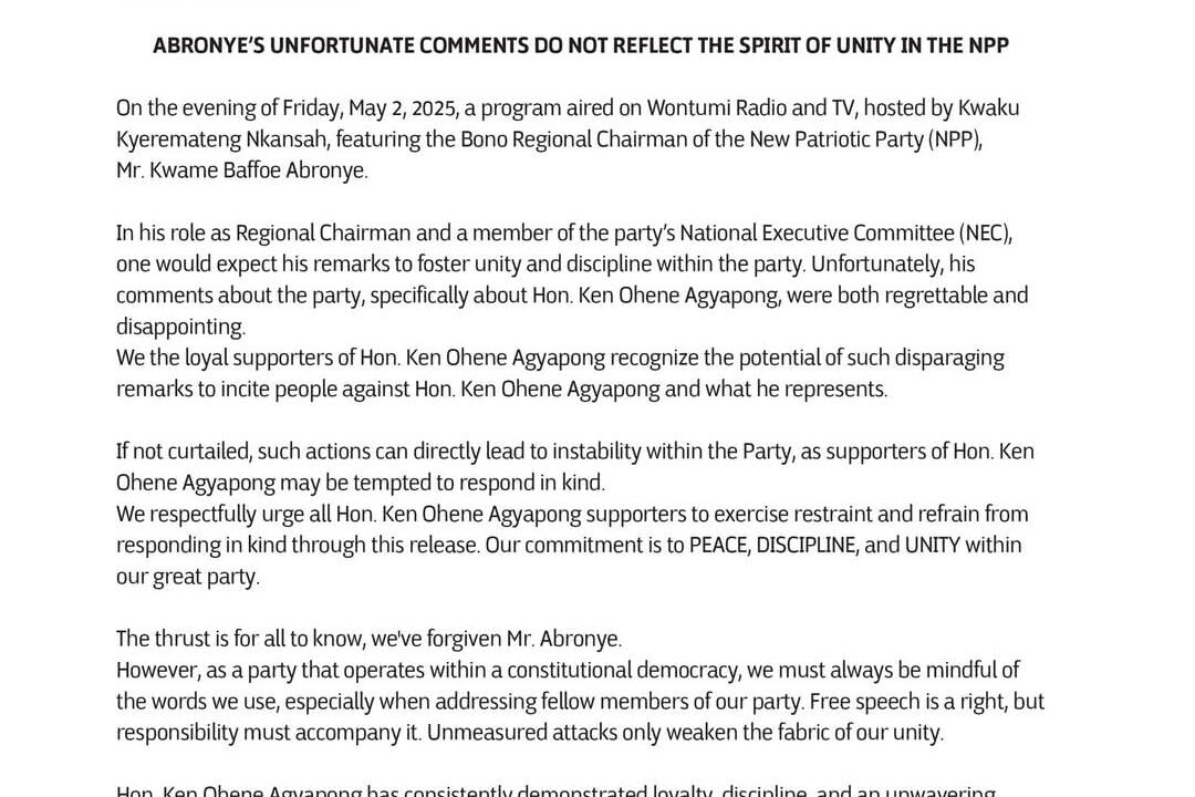 Statement:We’ve forgiven Mr.Abronye-Ken Agyapong ‘s campaign declares