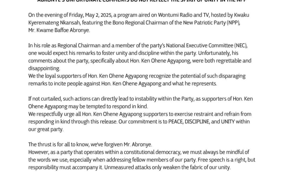 Statement:We’ve forgiven Mr.Abronye-Ken Agyapong ‘s campaign declares