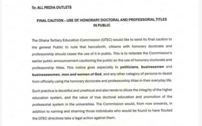 GTEC issues final caution on use of honorary doctorate & professional titles in public