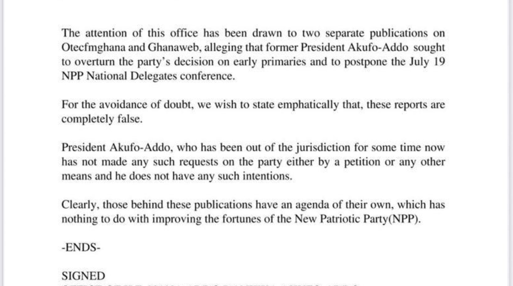 Akufo-Addo denies reports of attempting to influence upcoming NPP Delegates Conference