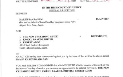 Baaba Sam files violation of child rights, defamation action against Kwaku Baako Jr & Crusading Guide