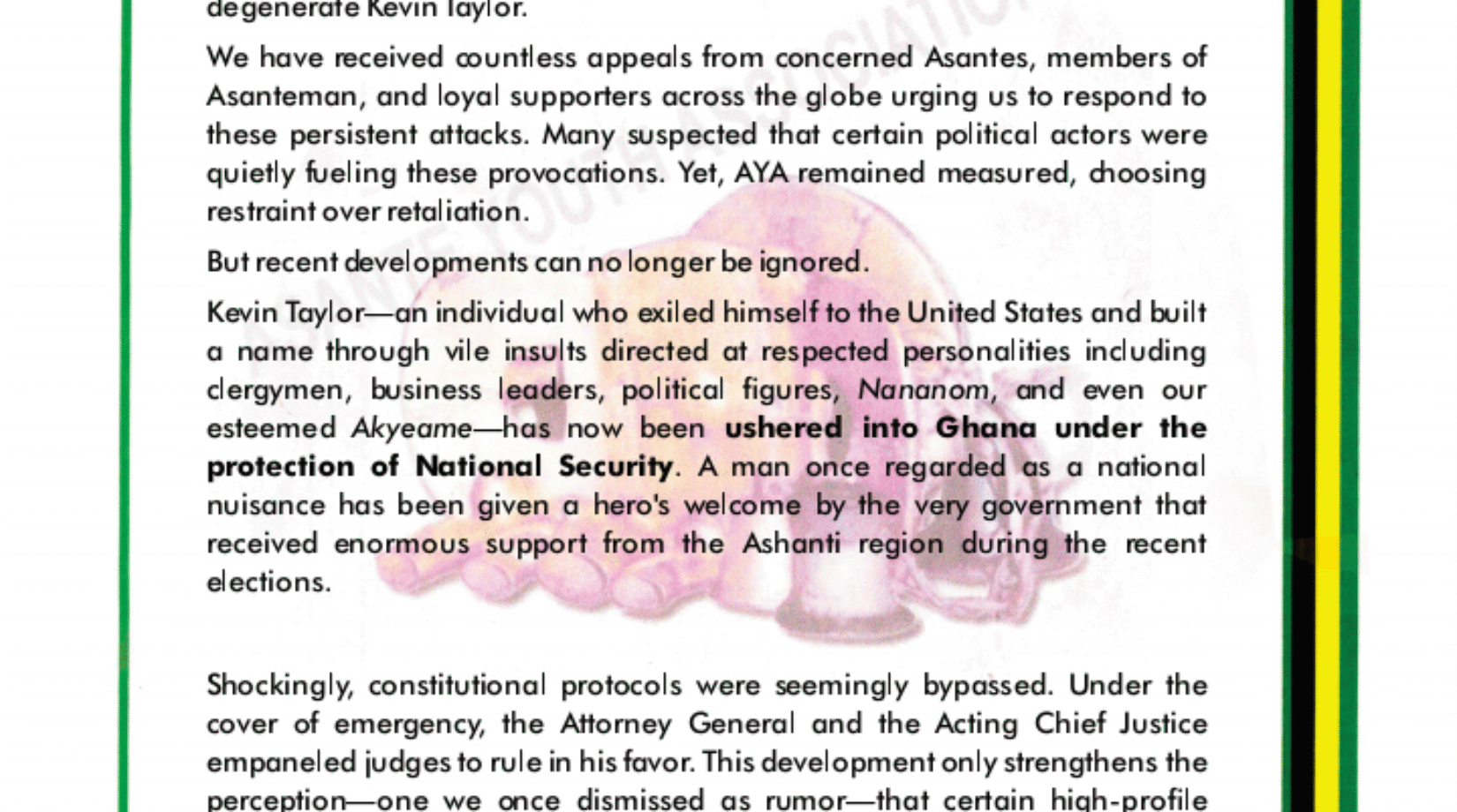 Asante Youth Association takes on NDC Govt for allegedly supporting Kevin Taylor’s insult on Otumfuo’s linguist