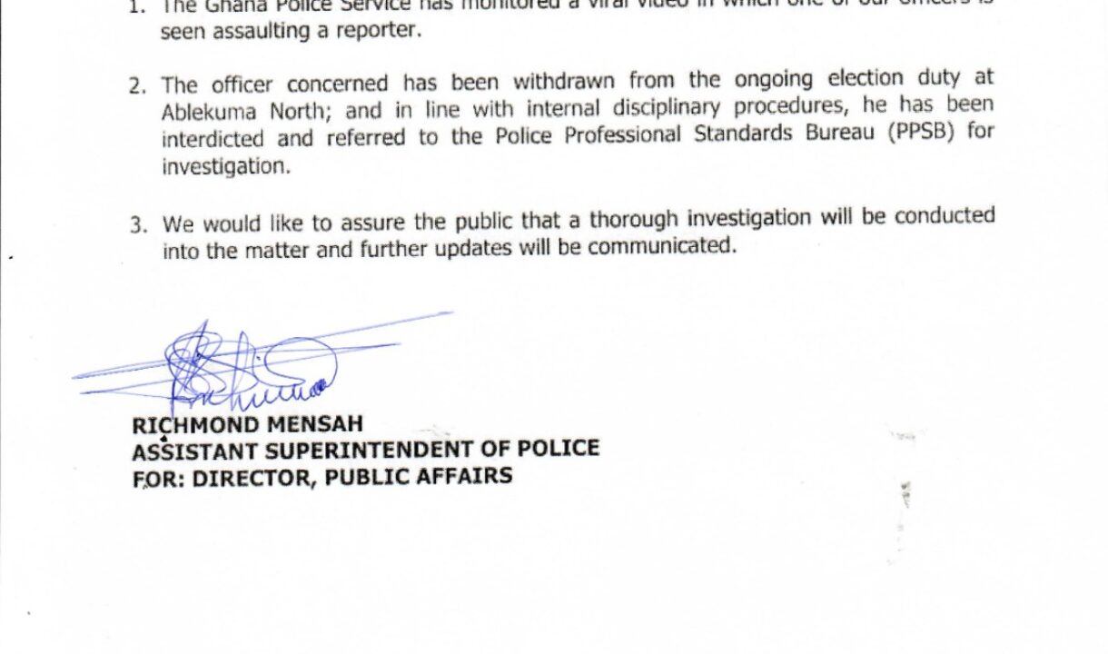 Just in:Police interdict Officer seen in viral video assaulting GHOne Tv reporter