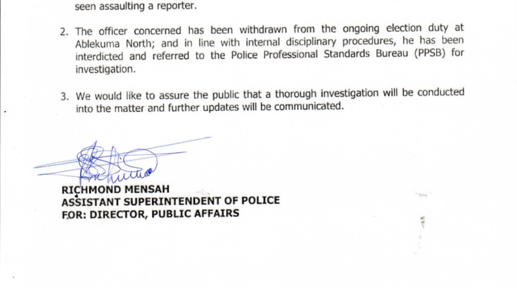 Just in:Police interdict Officer seen in viral video assaulting GHOne Tv reporter