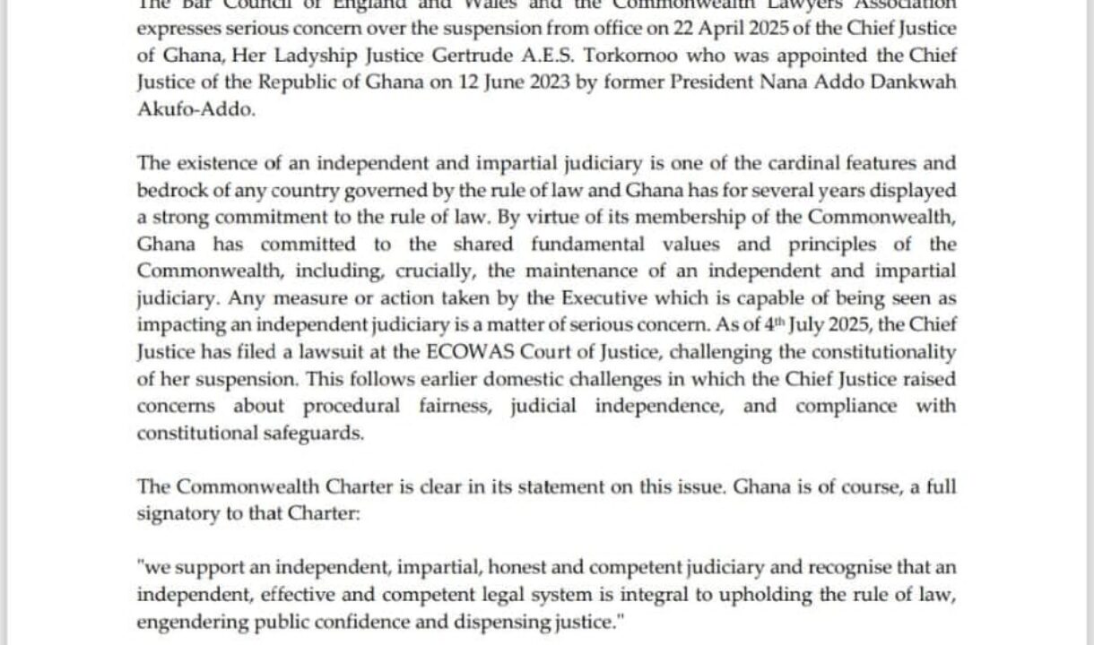  Bar Council of England ,Wales & the Commonwealth Lawyers Association speak tough on suspension of Ghana’s CJ